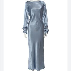 Shona Joy Light Blue Maxi Dress with Long Sleeves & Drape Back Size 12